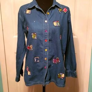 Christmas mittens! Quacker Factory  Christmas denim whimsical top